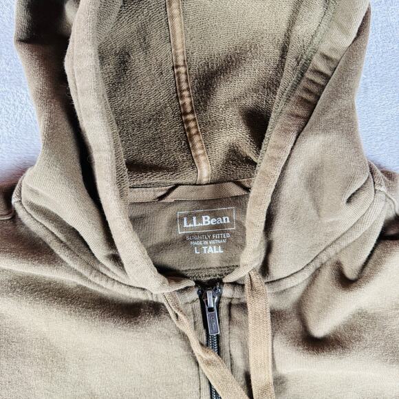 L.L Bean Hoodie Men Large TALL Brown Slightly Fitted Full Zip Hooded Sweatshirt - Picture 6 of 9